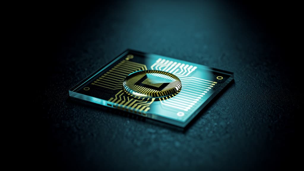 Biosensor elektrochemiczny — zbliżenie na mikrosensor laboratoryjny w ciemnej, kinowej estetyce.