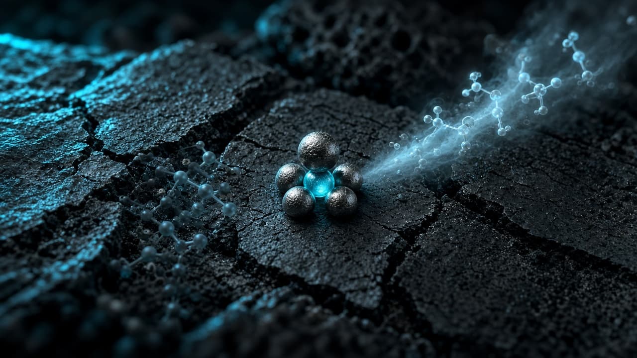 Motyw atomowy na tlenku niklu aktywuje metan do gazu syntezowego. Ilustracja koncepcyjna TRL09.