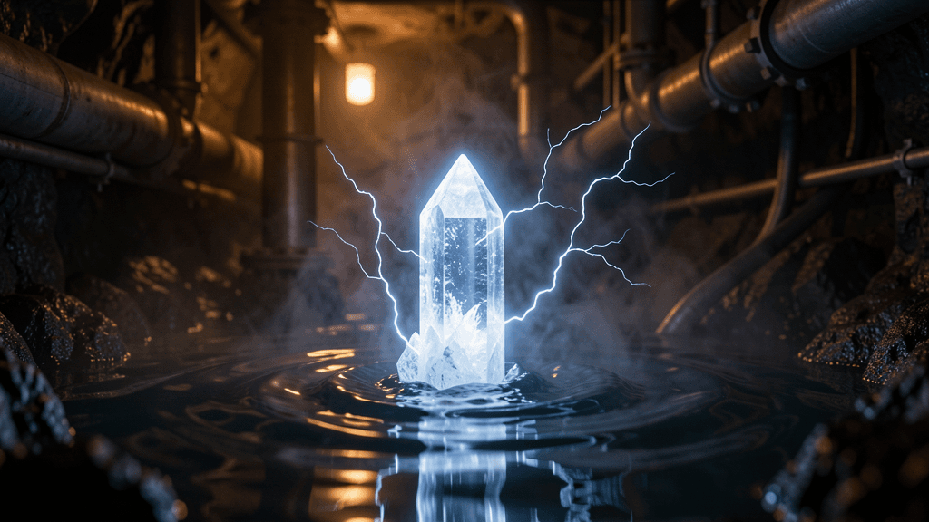 Lithium extraction from geothermal brine — dark cinematic macro photo