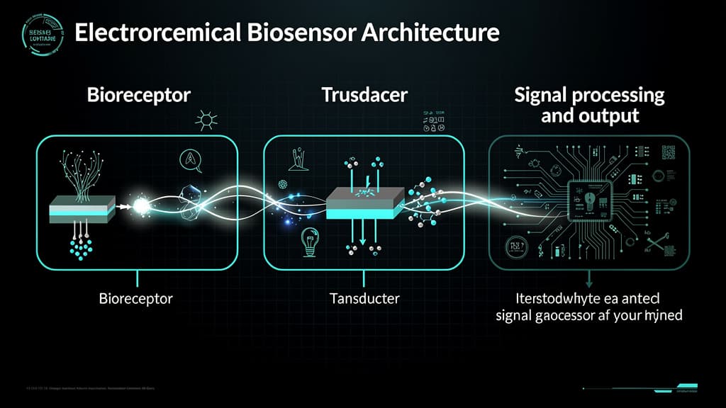 Rys. 2. Architektura biosensora elektrochemicznego: warstwa receptorowa, przetwornik, procesor sygnałowy.